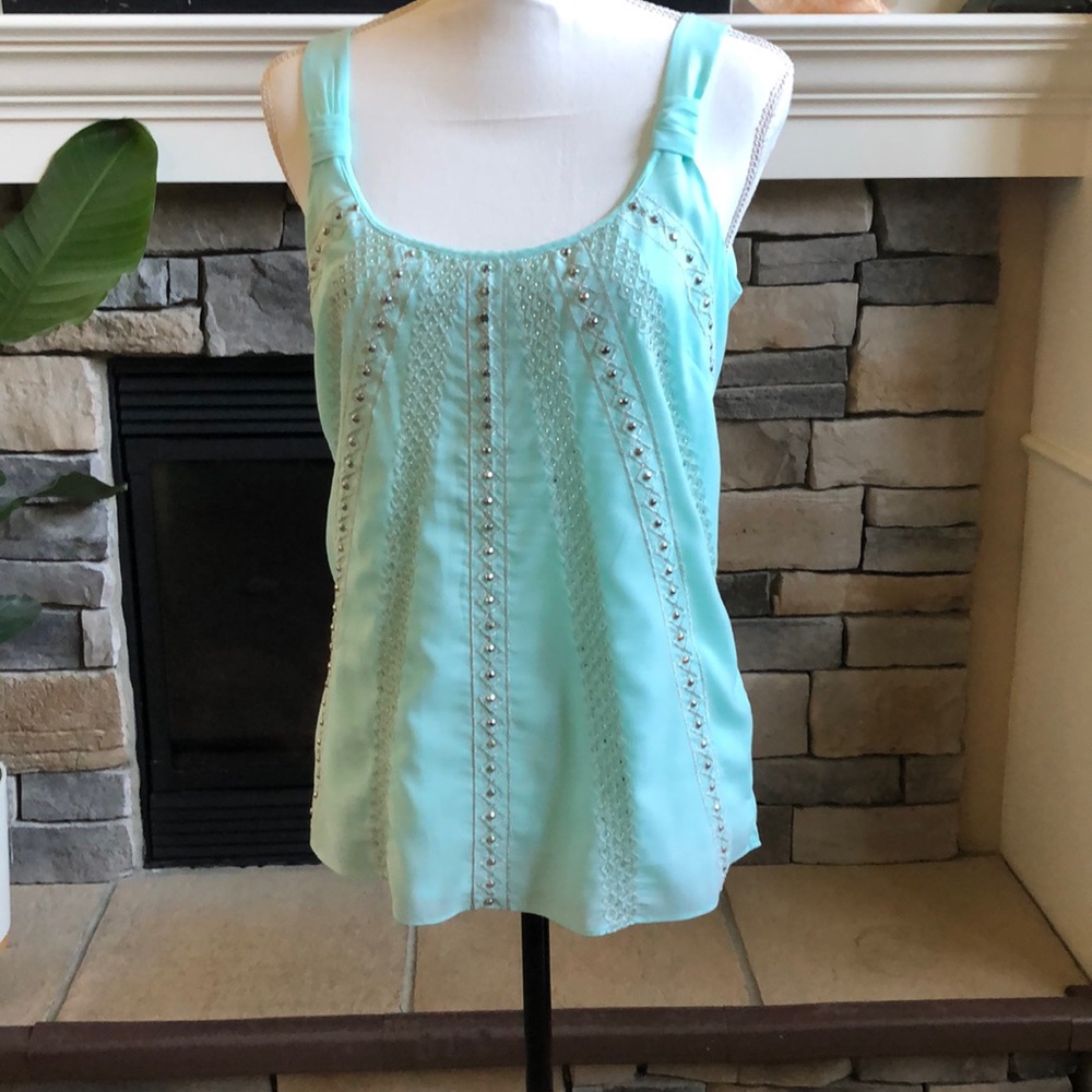 NWT White House Black Market beaded embroidered shell tank sea glass size med